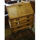 A small early 20th century Queen Anne revival walnut bureau, width 74cm, depth 51cm, height 97cm