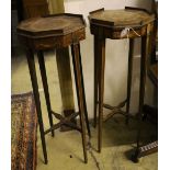 A pair of Sheraton design inlaid octagonal urn stands, width 30cm, height 80cm