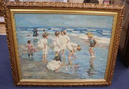 F. Le Rosset, modern oil on board, Children on the beach, signed, 75 x 100cm