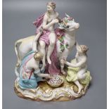 A 19th century Meissen group, Europa and the Bull, after the model by J. J. Kandler (damage)