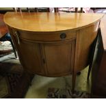 A Sheraton revival mahogany demi lune cabinet, width 95cm, depth 42cm, height 94cm