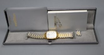 A gentleman's modern steel and gold plated Longines Presence quartz wrist watch, on associated