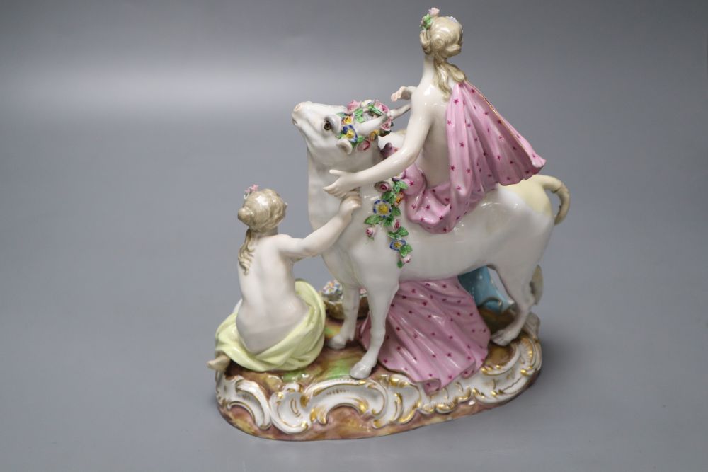 A 19th century Meissen group, Europa and the Bull, after the model by J. J. Kandler (damage) - Image 2 of 3