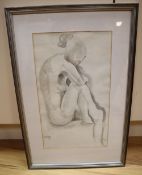 John Skelton (1923-2009), watercolour, Seated female nude, signed and dated 1978, 37 x 22cm