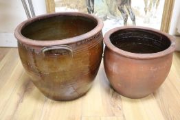 Two brown glazed pottery pots