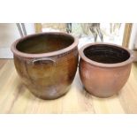 Two brown glazed pottery pots