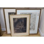 William De Belleroche, three lithographs, La Mantille, signed in pencil, 57 x 44cm, Reverie, 57 x