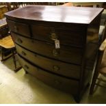 A 19th century mahogany bow fronted chest of drawers, width 100, depth 47cm, height 102cm