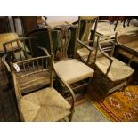 A Regency simulated bamboo elbow chair, George III provincial elbow chair and 3 others