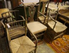 A Regency simulated bamboo elbow chair, George III provincial elbow chair and 3 others