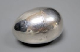 A George III silver egg shaped nutmeg grater, Thomas Wilmore, Birmingham, 1798, 44mm.