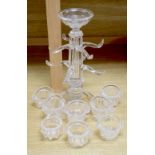 An Archimede Seguso Murano clear glass punch set, eight baskets stand, height 33cm