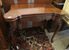 A Georgian style mahogany folding-top card table, width 84cm, depth 40cm, height 74cm