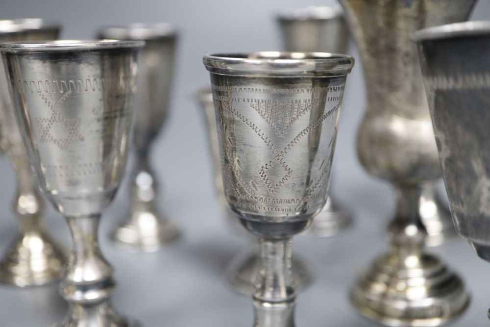 Eleven assorted mainly early 20th century silver kiddush cups and two similar Russian cups, gross - Image 2 of 4