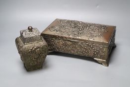 A Japanese metal casket and a tea caddy