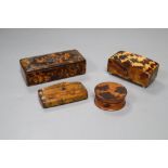 Four 19th century snuff boxes, widest 9.5cm