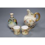 Four small items of Royal Worcester, including a flower-painted vase, No 283, a blush ivory jug,