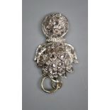 An early 20th century white metal and rose cut diamond set 'Royal Fusiliers' pendant, 26mm, gross