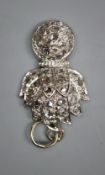 An early 20th century white metal and rose cut diamond set 'Royal Fusiliers' pendant, 26mm, gross