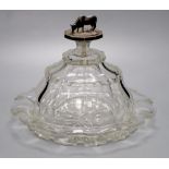 A Victorian cut glass cheese dish and cover with Dutch silver 'cow' finial, diameter 26cm