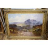 D. Hall?, oil on canvas, Shepherd and flock in the Highlands, indistinctly signed, 40 x 55cm