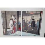 Four Japanese colour woodblock prints, including Hokusai Katsushika, Kanadehon Chushingura, Act III,