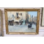 F. Pinelli, oil on board, Neapolitan street scene, signed, 39 x 52cm