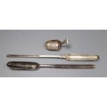 A George III silver marrow scoop, William Bateman I, London 1818, a George IV scoop, London 1824 and