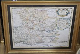 Robert Morden, two coloured engravings, Maps of Hampshire and Essex, together with a Thomas Kitchen,