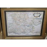 Robert Morden, two coloured engravings, Maps of Hampshire and Essex, together with a Thomas Kitchen,