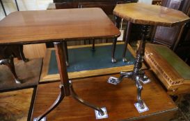A Victorian octagonal rosewood tripod table, width 45cm, depth 74cm together with one other