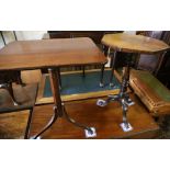 A Victorian octagonal rosewood tripod table, width 45cm, depth 74cm together with one other