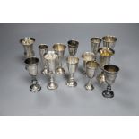 Eleven assorted mainly early 20th century silver kiddush cups and two similar Russian cups, gross