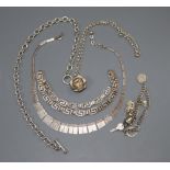 Mixed jewellery including sterling charm bracelet and stylish sterling necklace.