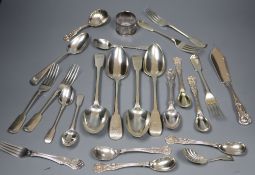 A group of assorted 19th century silver flatware including two caddy spoons (one Scottish) and a