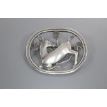 A Georg Jensen sterling 'Kneeling deer' oval brooch, no. 256, 43mm.CONDITION: Overall good