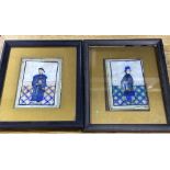 Two 19th century Cantonese pith paper paintings of figures, framed, 20 x 16cm