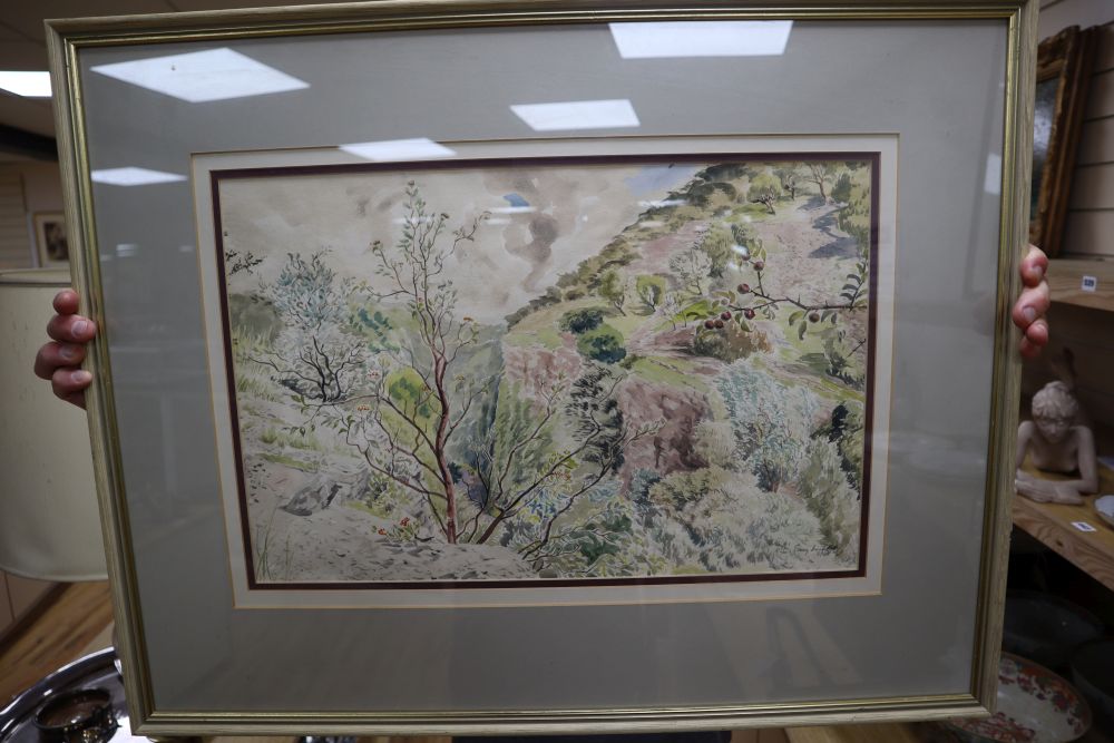 Guy Mallett (1900-1973), View of Cheddar Gorge, signed and dated 8/48, watercolour, 31 x - Image 2 of 3