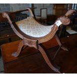 An early 20th century Anglo Burmese teak X frame stool, width 74cmCONDITION: A little dusty but