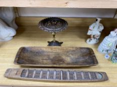 A 19th century primitive beech rectangular dish, carved from the solid, 64cm, a Victorian cast