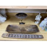 A 19th century primitive beech rectangular dish, carved from the solid, 64cm, a Victorian cast