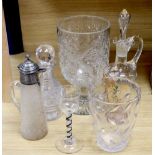 Five items of glassware, including a large goblet-shaped footed vase, possibly by Thomas Webb,