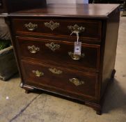 A George III style mahogany small chest, incorporating old timbers, width 60cm depth 47cm height
