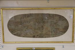 A 19th century Aubusson cartouche of cherubs in oval mount, 37 x 92cmCONDITION: There are several