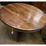 A Victorian rosewood circular topped breakfast table, diameter 113cm height 73cmCONDITION: Top