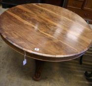 A Victorian rosewood circular topped breakfast table, diameter 113cm height 73cmCONDITION: Top