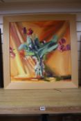 Tom Wise, oil on canvas, Still life of flowers in a glass vase, signed and dated '98, 60 x