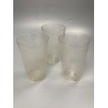 Three Stourbridge beaker shaped glasses, each engraved with a spider in a web, 14.5cm highCONDITION: