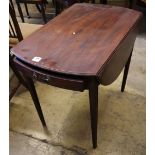 A George III mahogany Pembroke table, with oval top and moulded squared legs, width 77cmCONDITION: