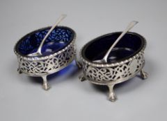 A pair of George III pierced silver oval salts, Robert Hennell I, London, 1773, 81mm and a pair of